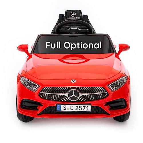 Kinder elektroauto von Babycar Modell Mercedes CLS 350 AMG (Rot) Elektroauto für Kinder Akku 12 Volt Leistung Offiziell lizenzierte Ledersitze Fernbedienung und MP3