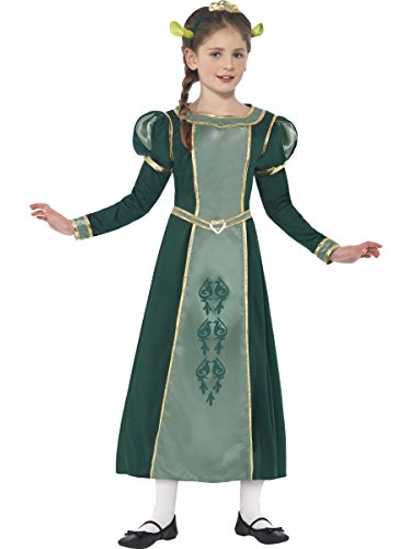 Smiffys Kinder Shrek Prinzessin Fiona Kostüm, Kleid, Haarband mit Diadem und Ohren, Shrek, Größe: M, 20491