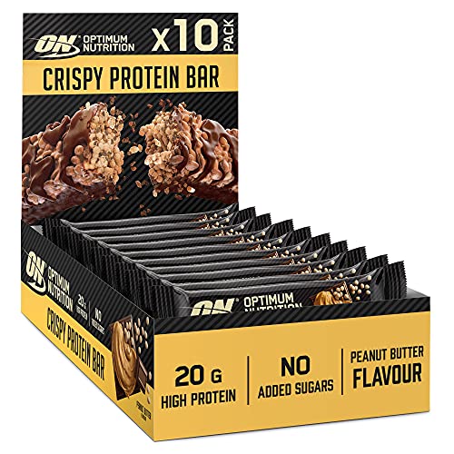 Optimum Nutrition ON Crispy Protein Bars, Vegetarische Protein Snacks, Eiweißriegel ohne Zuckerzusatz, Peanut Butter, 10 x 65 g Pack, Verpackung kann Variieren