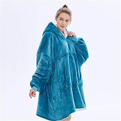 Kapuzenpullover, ultraweiches Sherpa-Fleece, warm, gemütlich, übergroß, tragbar, riesig, für Damen, Mädchen, Erwachsene, Herren, Jungen, Kinder, große Tasche, Blau
