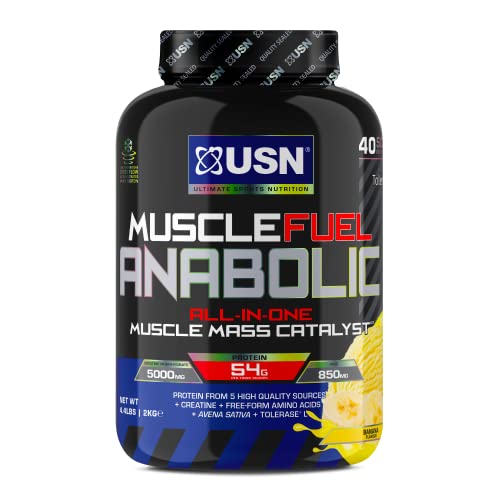 USN Muscle Fuel Anabolic Banane 2Kg, Energiefördernder All-in-One Weight Gainer zum Masse- und Muskelaufbau, Protein Shake Pulver für Hardgainer