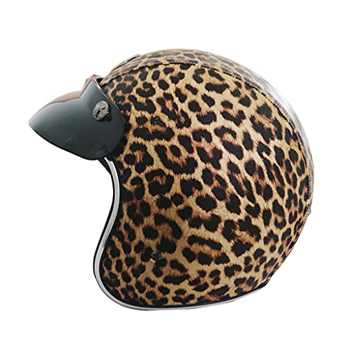 Leopard Floral Retro Jethelm 3/4 Vintage Motorrad Open Face Halbhelm mit Visierlinse ECE Zertifiziert Sommer Atmungsaktiv Roller Leichter Moped Helm ATV Street Helm für Herren Damen