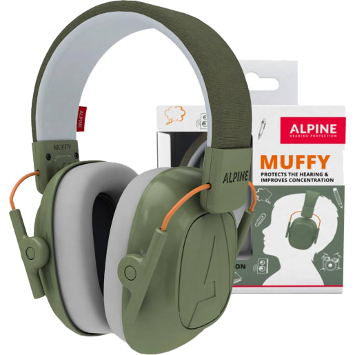 Alpine Muffy Lärmschutz Kopfhörer Kinder - Ohrenschützer Kinder von 3-16 Jahren – Geräuschdämmender Gehörschutz für Kinder - Komfortabler Gehörschutz Kind mit verstellbarem Kopfband - Grün