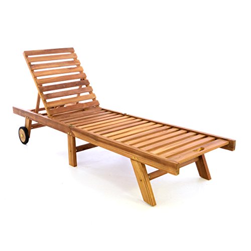 Divero GL05654 Sonnenliege Gartenliege Relaxliege Liege aus Teak Holz behandelt klappbar extra hohe Rückenlehne 5-Fach verstellbar, Braun