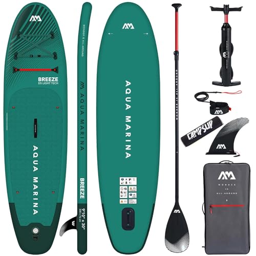 Campsup SUP Aqua Marina Breeze 9'10" Floater Aufblasbares Stand Up Paddle Board | 300 x 76 x 12 cm | Surfboard für Einsteiger & Fortgeschrittene mit zubehör | Tragkraft bis 100 Kg