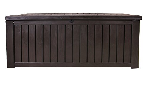 Koll Living Auflagenbox/Kissenbox 570 Liter l 100% Wasserdicht l mit Belüftung dadurch kein übler Geruch/Schimmel l Moderne Holzoptik l Deckel belastbar bis 250 KG (2 Personen) (Braun)