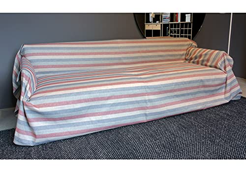 BIANCHERIAWEB Tagesdecke, Überwurf aus 100% Baumwolle,, Sofaüberwurf oder Tagesdecke für Doppelbett, Muster Streifen 9, Mehrfarbig