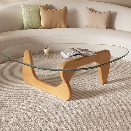 GMBAYUE Dreieckiger Couchtisch aus Glas, Moderner Klarer Coffee Table, Vintage Couchtisch mit Massivholzsockel, Geeignet für Wohnzimmer/Schlafzimmer/Lounge (Color : Colorless Glass+Wood Color, S