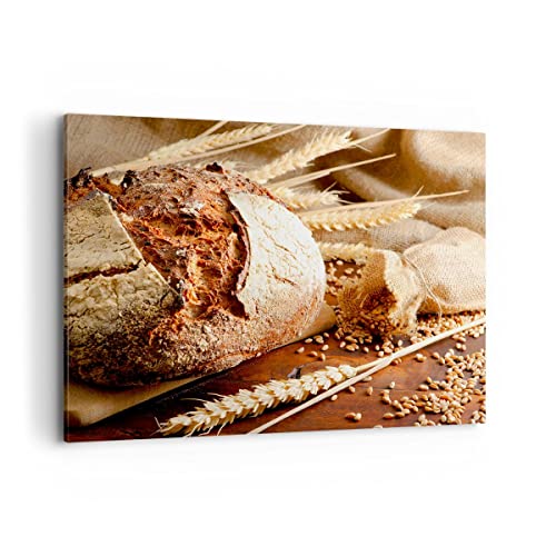 Bild auf Leinwand - Leinwandbild - Brot Bäckerei Lebensmittel Roggen - 100x70cm - Wand Bild - Wanddeko - Leinwanddruck - Bilder - Kunstdruck - Leinwand bilder - Wandkunst - AA100x70-2246