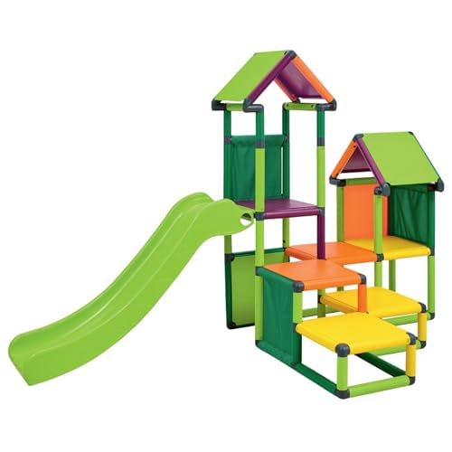 move and stic Spielturm Kletterturm Gesa mit Rutsche für Kleinkinder mit Kriechtunnel Mas (apfelgrün-grün-gelb-orange-Magenta)