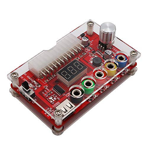 ATX-Netzteil-Breakout-Board und Acryl-Gehäuseset mit einstellbarem ADJ-Drehknopf, unterstützt 3,3 V, 5 V, 12 V und 1,8 V-10,8 V (ADJ) Ausgangsspannung, 3 A maximaler Ausgang, Reset-Schutz.