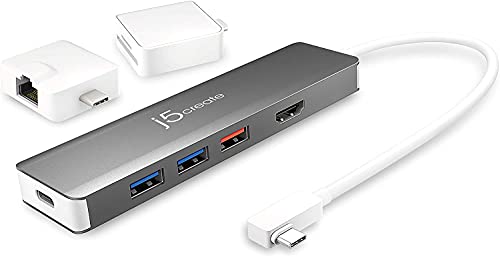 j5create USB-C Gen 2 Hub- Enthält HDMI 4K, USB-A 3.1, Typ-C 3.1, Ethernet und MicroSD/SD 4.0 - Unterstützt 100W PD Schnellladung , kompatibel mit USB-C MacBook/MacBook Pro/Air