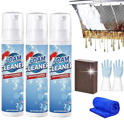 Donubiiu Multi-Purpose Cleaning Foam - Just Spray & Wipe, All Purpose Cleaning Spray, Bubble Cleaner Foam Spray, Foaming Heavy Oil Stain Cleaner, Rinse Free Stain Remover (3PCS,100ML)