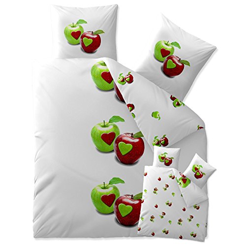 aqua-textil Trend Bettwäsche 200x200 cm 3tlg. Baumwolle Bettbezug Tamea Apfel Herz Weiß Grün Rot