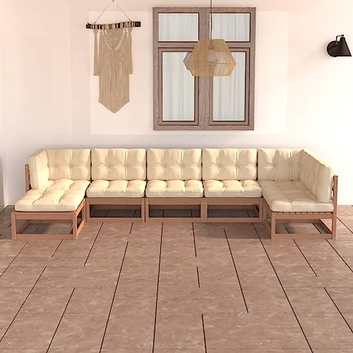 WHOPBXGAD terrassenmöbel,balkonmöbel Kleiner Balkon,Tisch klappbar,7-TLG. Garten-Lounge-Set mit Kissen Kiefer Massivholzterassenmöbel außen,balkonmöbel Set,glasplatte Tisch,