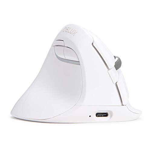 DeLUX Vertikale Maus Drahtlose, ergonomische Maus mit BT 4.0 und 2.4G Wireless Dual Mode, eingebautem Akku, leisem Design, 6 Tasten und 4 DPI-Pegeln, optische PC-Maus RGB (Weiß, Linke Hand)