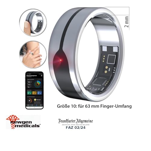 Newgen Medicals Smart-Ring iOS: Fitnesstracker-Ring, Herzfrequenz- & SpO2-Anzeige, 2 mm, Silber, Gr.63 (Fitness-Tracker Damen, Fitness Ring)