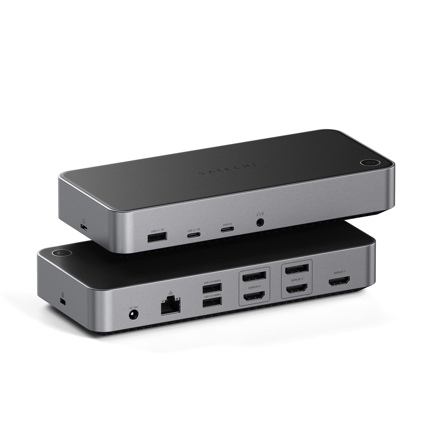 SATECHI Triple 4K Dockingstation, USB-C Dockingstation 13-in-1, mit 100W PD, 2 DisplayPort, 3 HDMI, 4 USB-C, USB-A, Gigabit-Ethernet und Audio-Buchse – Für MacBook und Windows