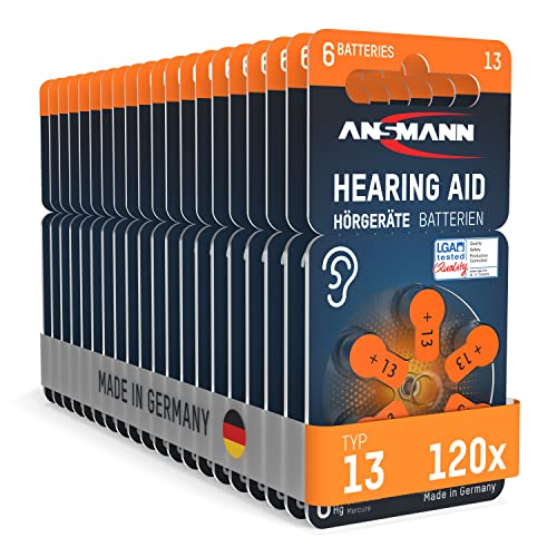 ANSMANN Typ 13 Hörgerätebatterien Orange 120 Stück Testsieger - Zink Luft 1,4V Hörgeräte Batterien 13 P13 PR48 ZL2 - Knopfzelle geeignet für Hörgerät Hörverstärker & Hörhilfe