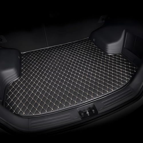 Auto Kofferraummatten für Audi A5 4-Türer 2017+,Maßgeschneidert Leder Kofferraum Schutzmatte Kofferraumwanne Cargo Teppiche rutschfest Matten Innere Zubehör,Black Beige-1