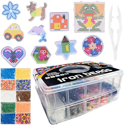 MalPlay Bunte Bügelperlen Set 8000 Kreative 10x Bügelvorlagen kreativ Spielzeug, 10 Farben der Perlen, Beads Kit, DIY-Perlen für Kinder ab 6 Jahren, Steckperlen