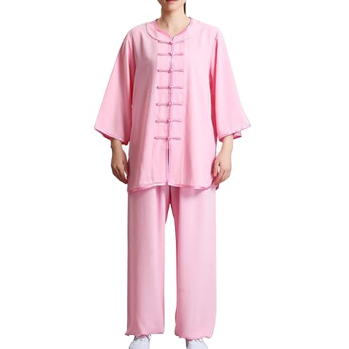 MACITA Frauen Tai Chi Kleidung Uniform für Übungen Kampfsport Qigong Kung Fu Wing Chun Praxis 3/4 -Ärmeln Performance Set Set Pink-M