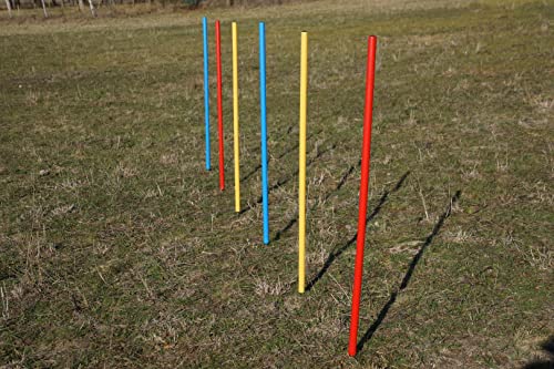 Wuzzmann Agility-ÜBUNGS-Slalom-Set, Flexible runde Stangen BLAU/ROT/GELB (6)