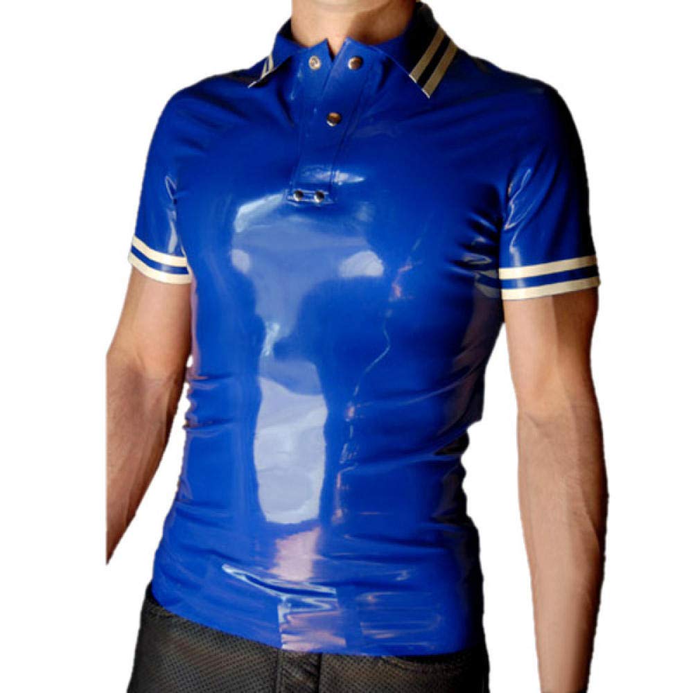 Latex Men s Polo-Shirt Short Sleeves Latex Rubber T-Shirts-Black_XL