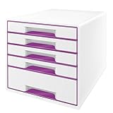 Leitz CUBE Schubladenbox mit 5 Schubladen, Weiß/Violett, A4, Inkl. transparentem Schubladeneinsatz, WOW, 52142062