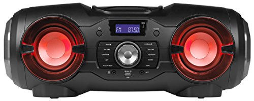 MEDION P65104 Bluetooth CD-Party-Sound-System (Kompaktanlage, UKW Radio, USB, AUX, farbige Lichteffekte, Batteriebetrieb) schwarz