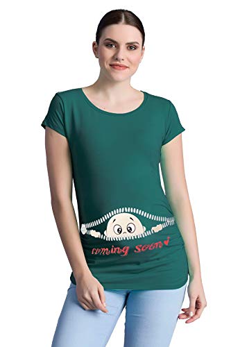 Coming Soon - Lustige witzige süße Umstandsmode/Umstandsshirt mit Motiv für die Schwangerschaft/T-Shirt Schwangerschaftsshirt, Kurzarm (Dunkelgrün, X-Large)