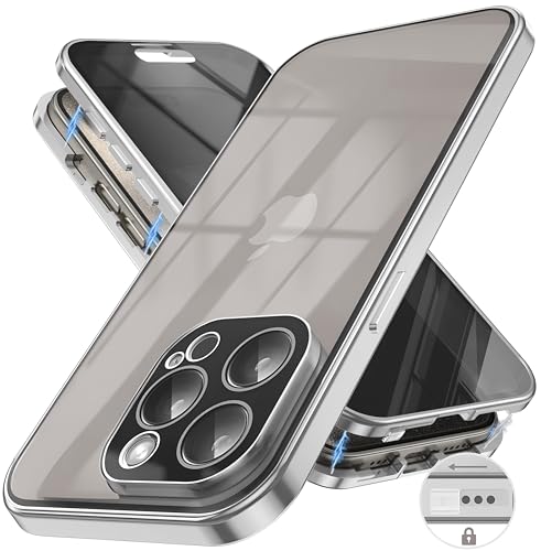 Schutzhülle für iPhone 15 Pro Max, integrierter Sichtschutz und Kameralinsenschutz, 360-Grad-Rundumschutz, einteilige Anti-Peep-Schutzhülle für 15 Pro Max, durchsichtiges Grau