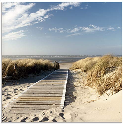Artland Qualitätsbilder I Glasbilder Deko Glas Bilder 50x50 cm Landschaften Strand Foto Creme D8PV Nordseestrand auf Langeoog - Steg