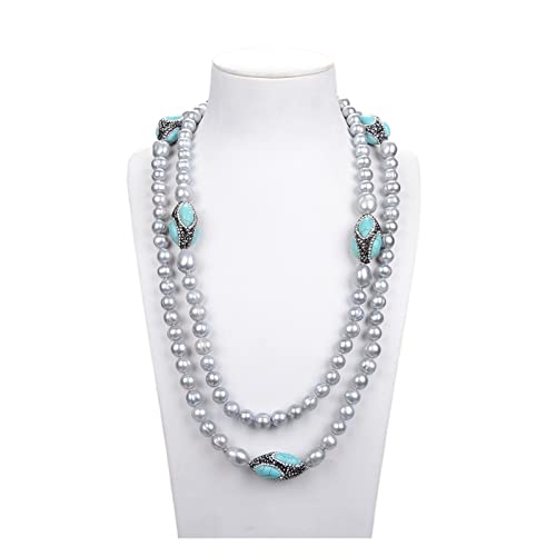 EFEMIR Schmuck 52 Zoll 20 mm grau Keshi Perle blau türkis gepflasterte lange Halskette erfüllen Ketten für Damen