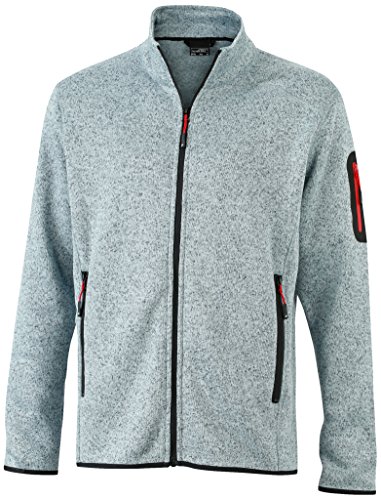 James & Nicholson Herren Jacke Jacke Knitted Fleece Jacket grau (Light-Grey-Melange/Red) X-Large