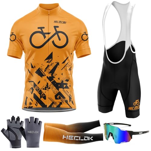 Radtrikot Set Herren Kurzarm Schnell Trocknend Atmungsaktiv Fahrradbekleidung＋Fahrradtrikot Trägerhose mit Sitzpolster 9D，für MTB Rennrad Fahrrad Jersey (TYP-13,XS)