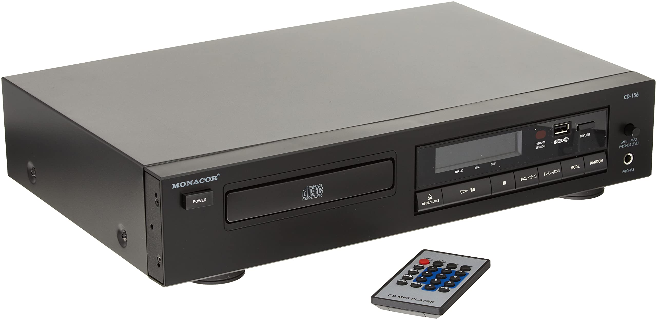MONACOR CD-156 Stereo CD-Player mit USB 2.0-Schnittstelle, MP3-Player für Hi-Fi und ELA-Einsätze, in Schwarz, 212410