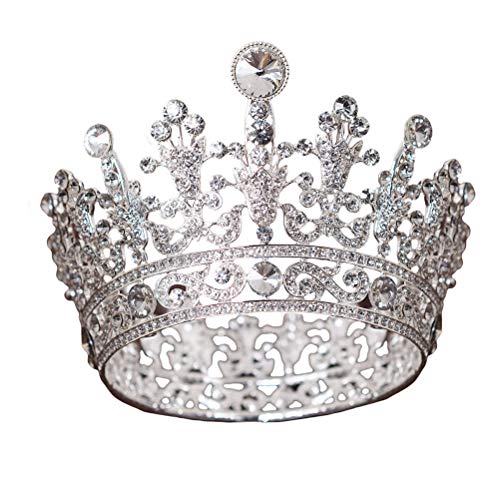 Frcolor Barock Vintage Crown Runde Strass Brautkrone Festzug Königin Krone (Silber)