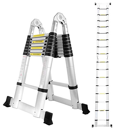 Daromigo 5M Alu Teleskopleiter Teleskop Klappleiter, Groosse Anwendbarkeit Multifunktionsleiter, Klappbar Leiter, Ausziehbare Leiter Bis 150 kg Belastbarkeit