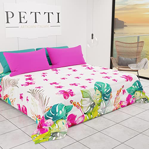 PETTI Artigiani Italiani - Tagesdecke für Frühling, Sommer, Einzelbett, Design Tropical 02, 100 % hypoallergen, Mikrofaser, 100 % Made in Italy