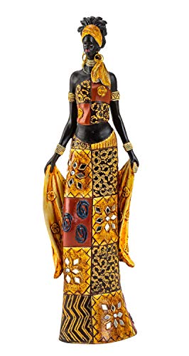 Lifestyle & More Moderne Skulptur Dekofigur Frau Afrikanerin stehend mit bunten Kleidern und Tuch Höhe 35 cm