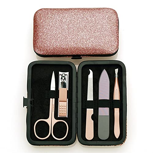Werkzeug-Set, 5-teiliges Roségold-Nagelknipser-Set, Edelstahl-Nagelfeile, Schere, Ohrpickel-Werkzeugsatz (Color : Pink)