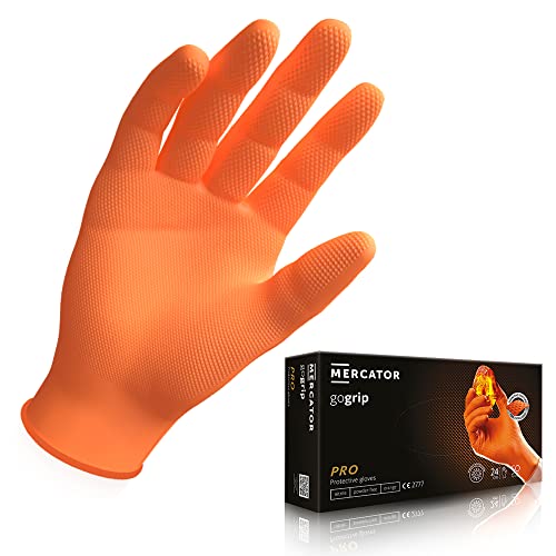 Nitrilhandschuhe MERCATOR GoGrip Orange, Einmalhandschuhe, puderfreie Einweghandschuhe, Größe: XXL - 500 Stück, latexfrei 3x dickere Nitrilhandschuhe, Diamanttextur