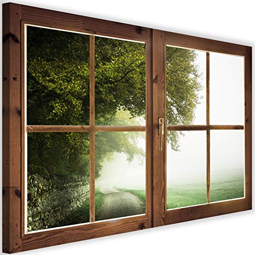 Leinwandbild XXL Fenster 3D Illusion Wandbild Kunst Natur Rustikal Grün 120x80 cm