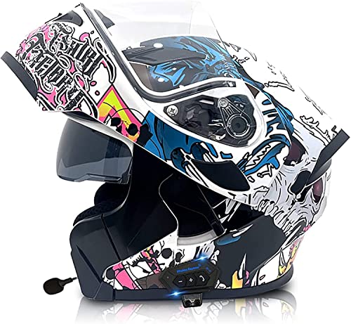 Motorradhelm Herren Mit Bluetooth Klapphelm Integralhelm Fullface Helm Motorrad,DOT/ECE Zertifiziert Rollerhelm Sturzhelm Mit Doppelvisier Sonnenblende Für Damen Erwachsene