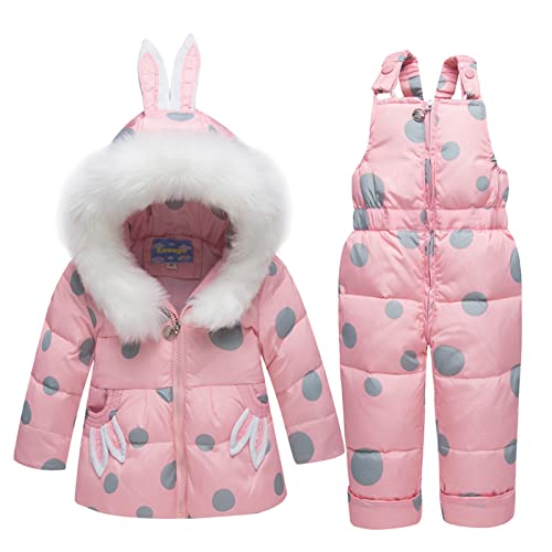 2 Stücke Kleinkind Schneeanzug Mädchen Daunenjacke mit Kapuze Mantel + Skihose Skiset für Kinder 2-3 Jahre Rosa