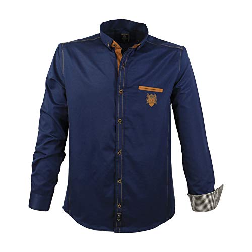 Lavecchia Modernes Herren Hemd mit Applikationen,Navy-blue, 3XL