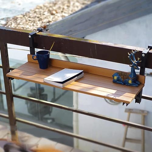 FLYIFE Decktisch Wandmontierte Beistelltische Balkontisch für Geländer, 80 * 26 cm/31,4 * 10,2 Zoll, Balkonbar, klappbarer Beistelltisch für den Außenbereich, Hängeschienentische für Deck