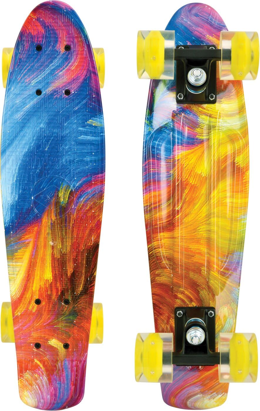 Schildkröt® Retro Skateboard Free Spirit, Premium Beach Board mit coolem Deckdesign, leuchtende LED Rollen, Design: Hurricane, 510783