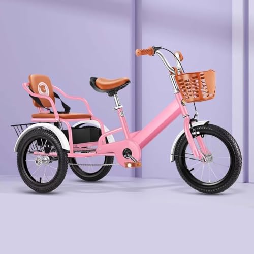 Große Pedal-Dreiräder für Kinder im Alter von 3 bis 10 Jahren,dreirädrige Rikscha-Dreiräder mit empfindlicher Bremse,Doppelsitz-Tandem-Dreirad Beifahrersitz,viel Stauraum,Kleinkind-Cruiser-Dreirad